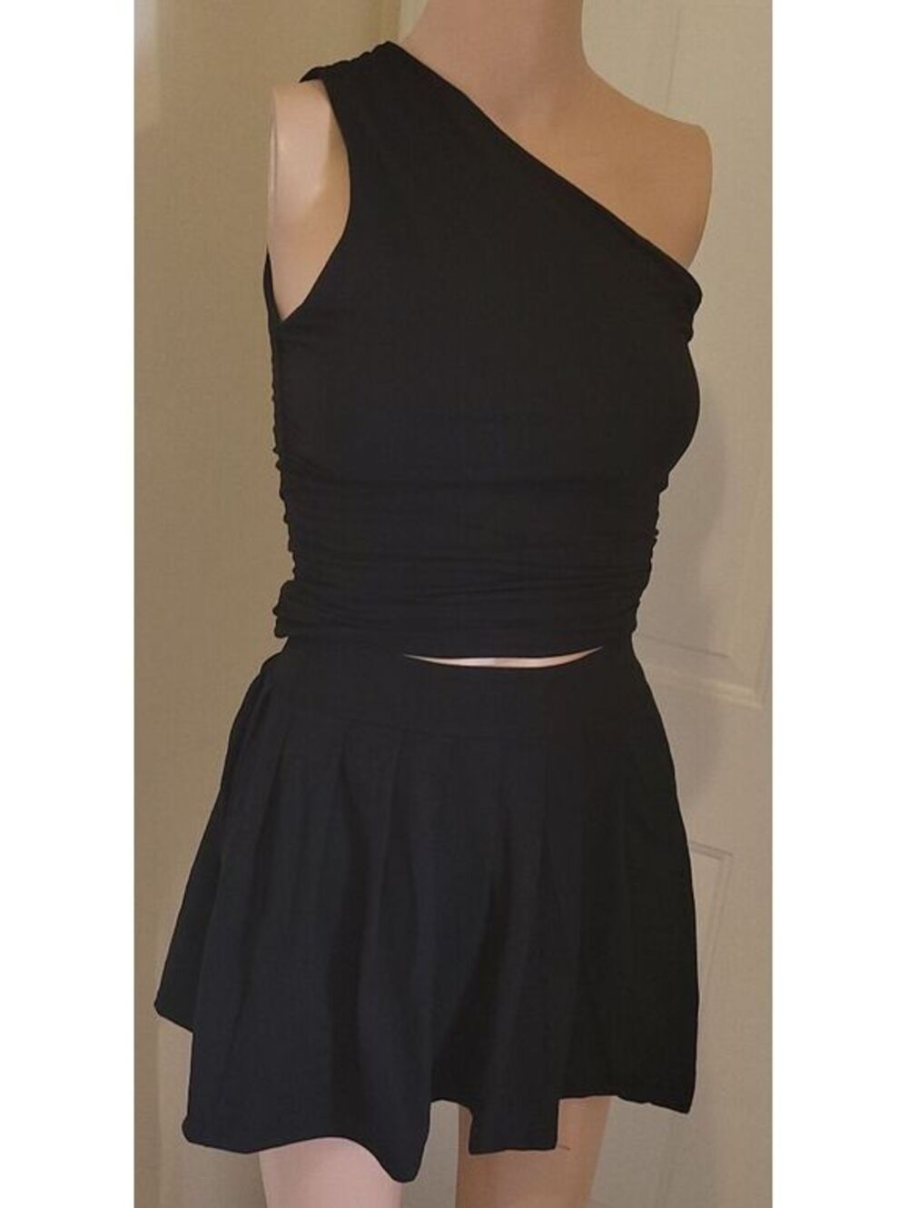 Women's Black One-Shoulder Fashion Sexy Party Club Mini Skirt Set Size XS